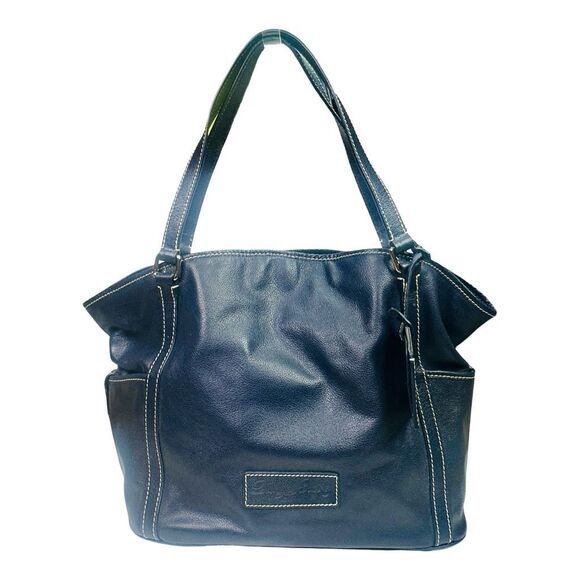 Dooney & Bourke Kristen Large Leather Tote Bag - Navy Blue - 13.5" x 12" x 6.5” - Picture 1 of 13